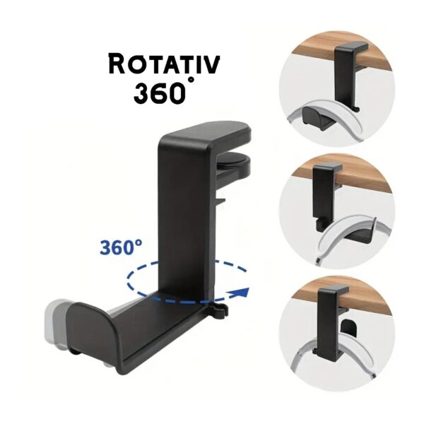 Suport Casti atasabil de birou, Rotativ 360 Grade